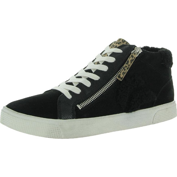 Dolce Vita Womens Zonya Sneakers 6 Black Animal Print High Mid Top Lace Zip Up - Picture 1 of 11